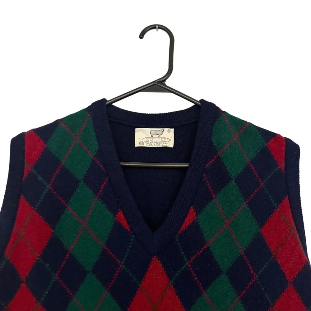 Lord Jeff Academia Preppy Scotland Lambswool Argyle Sweater Vest Blue Red Green